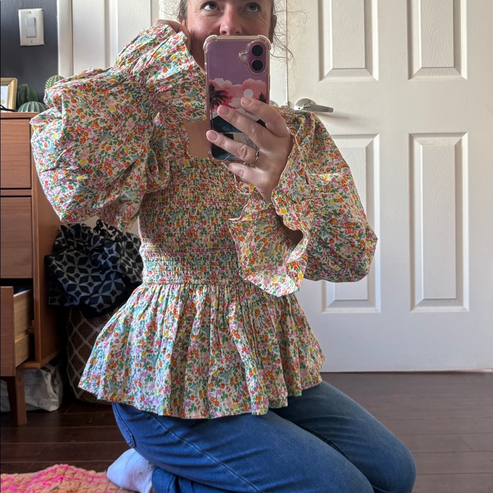 Elizabeth Wilson Designs Multicolor Floral Smocked Blouse - Picture 1 of 16